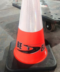 Six Pack 28 Inch Traffic Safety Cones Orange Heavy Duty Construction Cone Set for Roadway Parking and Public Place Traffic Control Pro Grade Weather Resistant PVC on a concrete surface
