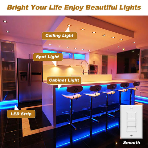 12V Dimmable LED Driver 60W Triac ELV MLV Transformer for LED Strips and Modules Smooth Flicker Free Dimming with Lutron and Leviton Switches Plug And Play Power Supply for Modern Accent Lighting installed for ceiling, cabinet, spot, and LED strip lighting