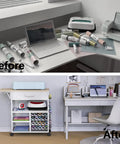Heavy Duty Craft Cart With Adjustable Shelves And Large Drawers For Cricut And Vinyl Scrapbooking Before and After Use