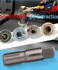 Nine Piece Heavy Duty Pipe Extractor Set For Removing Damaged Threaded Pipes And Fittings From One Eighth Inch To One Inch, tool in use