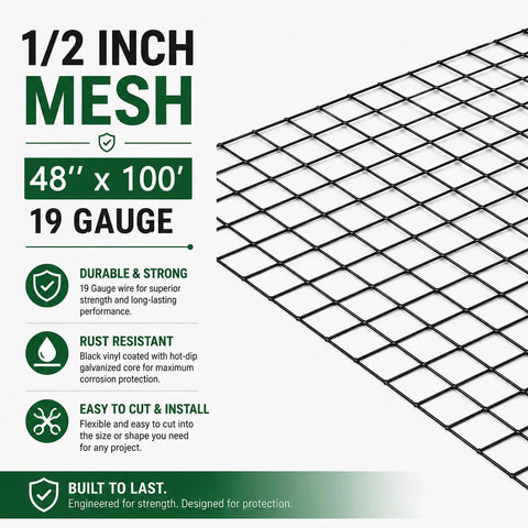 Kickass Rust Proof Vinyl Coated Hardware Cloth Half Inch Mesh 48 By 100 Feet 19 Gauge Galvanized Wire Fencing on display.