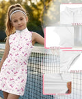 Pink Girls Athletic Dress With UPF 50 Plus Sun Shield, Matching Hat, Two Side Pockets, Bow Accent, Sleeveless Golf And Tennis Gear