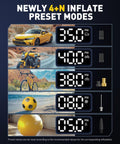 Go To Portable Tire Inflator Air Compressor with presets for car, motorcycle, bike, sports ball, 150 PSI display