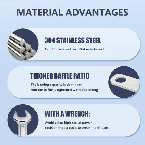 Material advantages of Four Set M8 Stainless Steel U Bolts Kit With Nuts Washers And Plate 40mm Wide 90mm Long 304 Grade U Bolts