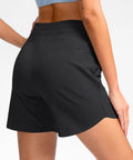 Back view of Women's 5 Inch Athletic Running Shorts With Quick-Dry Stretch, High Waist, 3 Pockets (Two Front, One Zip) in black.