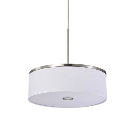 Drum Pendant Light With Brushed Nickel Trim And Linen Shade 14 Inch LED Fixture 25W 1200 Lumens Color Temperature Switchable