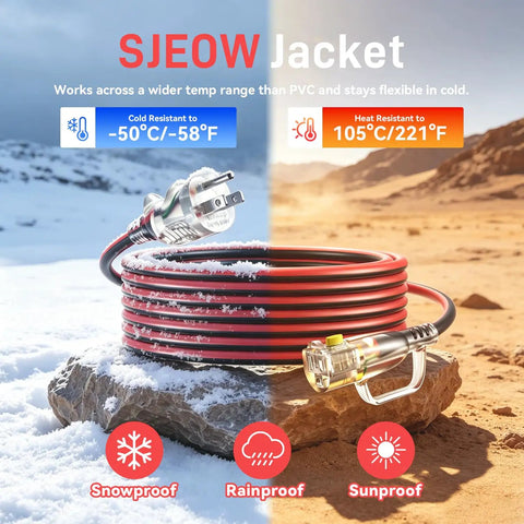 Dang Tough 25 Foot Extension Cord With Secure Locking Plug And Bright Led Light, SJEO-W jacket, snowproof and rainproof features.