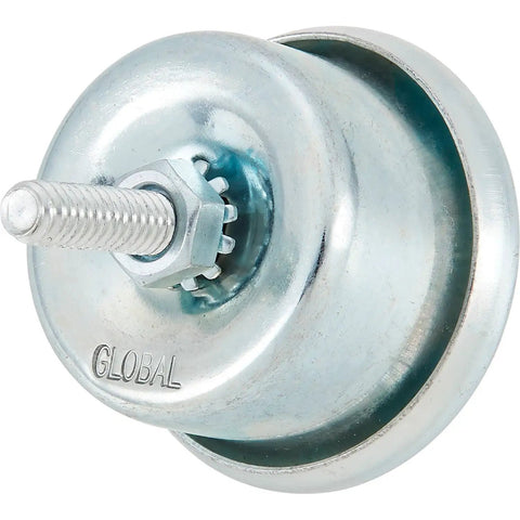 Heavy Duty One Inch Steel Stud Mount Ball For Ball Transfer Conveyor Tables Built Tough viewed from the side, showing stud and mounting nut.