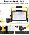 Top Tier Beast 200W LED Work Light Packing 20000 Lumens And 6500K Daylight Beam, showcasing foldable design and adjustable features.