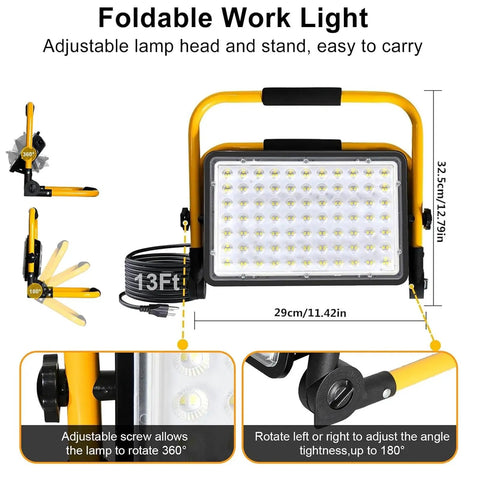 Top Tier Beast 200W LED Work Light Packing 20000 Lumens And 6500K Daylight Beam, showcasing foldable design and adjustable features.