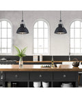 Kitchen with Bartley Vintage-Style One-Light Indoor Pendant Light With Matte Black Finish, matte black pendant lighting