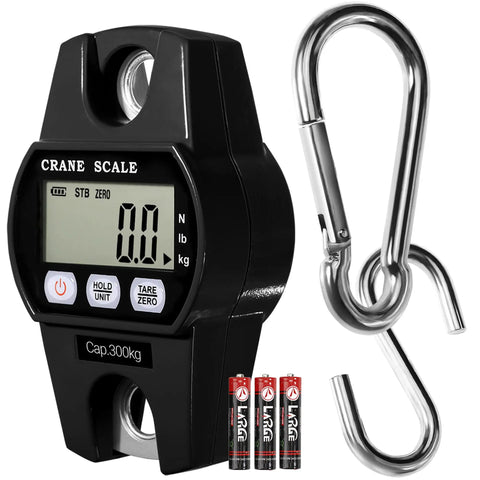 Digital Hanging Crane Scale 660Lb 300Kg With Hold And Tare, Heavy Duty Aluminum Body, Stainless Steel Hook, batteries included.