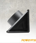 Side view of a black ABS plastic Router Table Dust Port 2.5 Inch ID And 6.5 Inch Dust Collection Adapter for table fences.