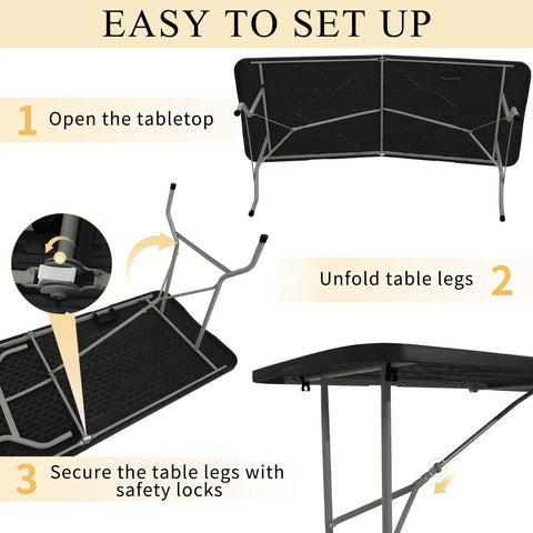 Portable 60 Inch Folding Table With Steel Legs Black Lightweight For Indoor Outdoor Parties Weddings Dining And Events Carries Handle Easy Setup Fits Up To Six People Go To Choice For Any Occasion setup instructions