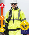 Hi Vis 3 In 1 Winter Bomber Jacket Unisex Lime Waterproof Windproof Layered Coat With Fleece Liner Removable Shell Perfect For Outdoor Workwear XX Large on model