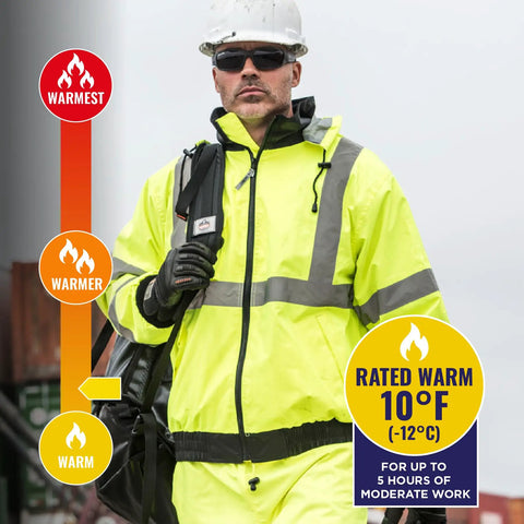 Hi Vis 3 In 1 Winter Bomber Jacket Unisex Lime Waterproof Windproof Layered Coat With Fleece Liner Removable Shell Perfect For Outdoor Workwear XX Large on model