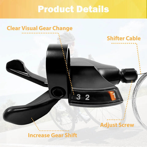 Left Hand 3 Speed Bike Shifter SL-M315 with visual window and 81 inch cable, showing gear positions for bike use