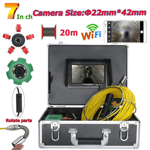 Built Tough No Sweat Wifi Inspection Camera With 7 Inch Lcd Screen, 22mm bore scope and accessories in a portable case.