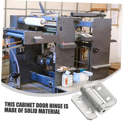 Image of thickened zinc alloy door hinge with three meter damping, shown against industrial machine background.