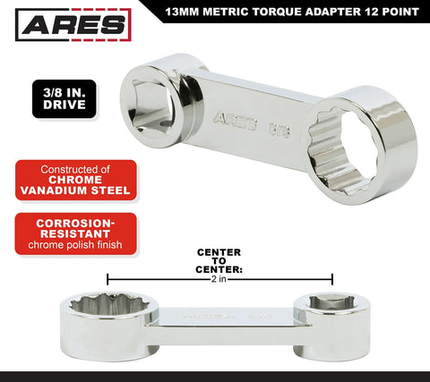 11mm 12 Point Box End Torque Adapter Extension Three Eighths Inch Drive Two Inch Extension For Reaching Tight Spaces Chrome Vanadium Steel Construction, showing chrome finish and dimensions.