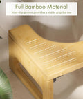 Close-up of 7 Inch Bamboo Toilet Stool for Adults, Foldable Squat Potty for Bathroom, 0.79 Inch Thick, Non Slip Grip.