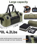 Heavy Duty 70L Roll Top Waterproof Duffel Bag For Kayaking, Rafting, Camping, And Motorcycle Rides With Beefed Up Straps on display