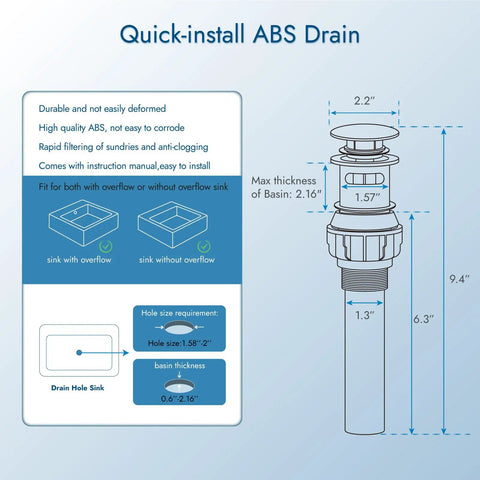 Diagram of drain for 4 Inch Centerset Bathroom Faucet With Double Handles, Brushed Nickel Finish, 360 Degree Swivel Spout, Deck Mount Mixer Tap With No Fuss Pop Up Drain, Fits Standard 2 To 3 Hole Sinks, 1.19 GPM Flow