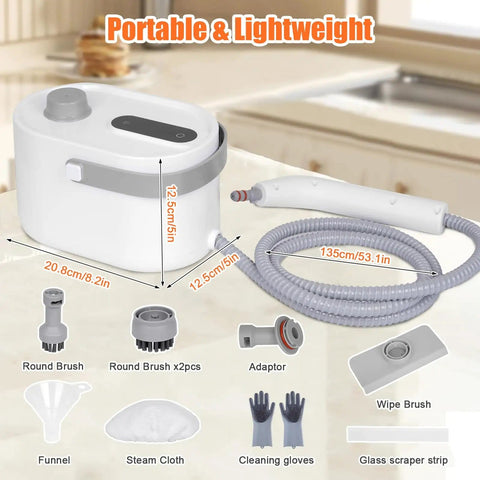 9 In 1 Handheld Steam Cleaner For Home Use Portable Steamer With High Pressure Cleaning Power Heats In 15 Seconds To 221F Two Point Six Bar Steam For Deep Grime Blast Great For Car Detailing Kitchen Upholstery Tile Grout Camping And More with accessories.