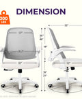 Dimensions of Ergonomic Mesh Office Chair With Lumbar Support And Adjustable Height For Gaming And Work Breathable Backrest Swivel Rolling Wheels Flip Up Armrests Space Saving Design For Home Office Ivory