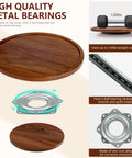 Close-up of 12 Inch Wooden Lazy Susan Organizer With Smooth 360 Spin showing metal bearings and wood tray design.