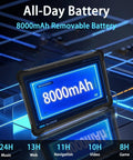 13.3 Inch Heavy Duty Rugged Tablet With Windows 11, Built Like A Tank Intel Core I5 Chip And 8 Gig RAM 256 GB Drive, IP65 Waterproof Field Workstation For Real World Hustle showcasing 8000mAh removable battery display.