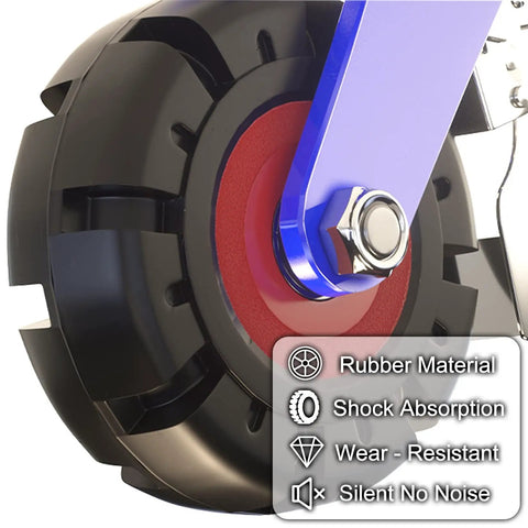 Close-up of Heavy Duty Swivel Caster Wheel Set Of 4 with black rubber tire, showcasing shock absorption and wear resistance features.