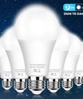Six Pack Dusk To Dawn A19 LED Light Bulbs 11W 1200 Lumens 100 Watt Equivalent E26 Base Auto On Off Outdoor Daylight White 5000K