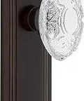 Privacy Deco Plate With Crystal Victorian Knob Set Timeless Bronze Finish, solid forged brass backplate and lead-free crystal knob