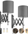 Plug In LED Wall Sconce Set Of 2 In Dark Grey, modern bedroom lamps with Edison bulb and adjustable arm, two screw install