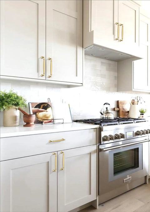 Straight Fire Brushed Gold Cabinet Pulls 10 Pack Set 5 Inch Center To Center Kitchen Drawer Handles on modern kitchen cabinets.