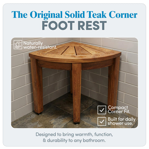 Kai OptiAREA Teak Foot Rest For Corner Showers Go-To Durable Water Resistant Foot Stool With No Slip Feet Space Saving Design For Indoor And Outdoor Use Perfect For Shaving Legs