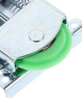 Badass Sliding Door Rollers Replacement Kit Fits Closet And Wardrobe Cabinets With Durable Steel Housing Plus Nylon Fiber Reinforced Bearings For Smooth Gliding And Rock Solid Performance During Daily Use At Home, green wheel close-up