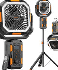 Portable Camping Fan With Adjustable Height Stand 20000mAh Rechargeable Battery Remote LED Light Auto Oscillation Fast Charging