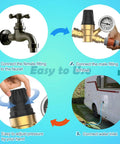 Instructional images for Solid Brass RV Water Pressure Regulator With Built In Gauge And Adjustable Valve for campers.