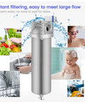 Stainless Steel Whole House Water Filter Housing Built Tough For Heavy Duty Home Plumbing Systems Fits Ten Inch By Two And A Half Inch
