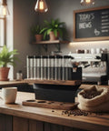 Two Tier Wooden Coffee Bean Storage Rack With Airtight Glass Jars Featuring Black Vent Lids Countertop Flex Freshness Sealer Brew Day Ready Kitchen Organization Set Keep Beans Crisp on a rustic wood counter.
