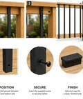 Heavy Duty Black Steel Deck Balusters 101 Pack 32 Inch Metal Railing Spindles for Porch Patio and Stairs No Sweat Assembly Rust Resistant Workhorse Build Seamless DIY Upgraded installation guide showing baluster positioning and securing.