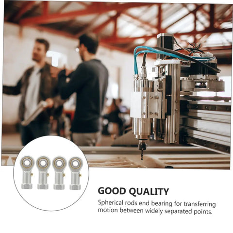 Built Tough Four Pack Fish Eye Threaded Rod End Bearings Featuring Durable Copper Housings For Rock Solid Industrial Linkages and Smooth Heavy Duty Power Transmission Parts, shown with machinery.