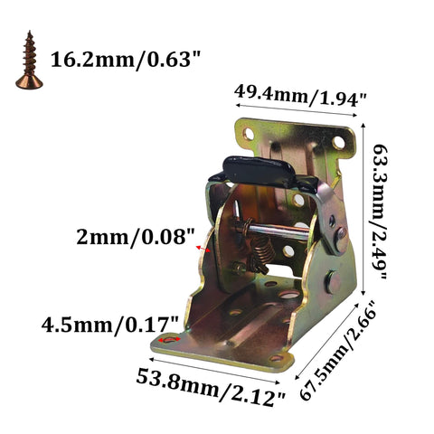 Heavy Duty 4 Pack Folding Support Brackets With Self Locking Hinges For Tables Benches And Workbenches Easy Install Gold Finish Includes 44 Screws And Mounting Hardware, showing gold bracket with measurements.
