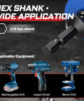 Close-up of hex shank for 4 Piece Impact Hole Saw Set For Thin Metal Wood PVC And Drywall Includes 7/8 1-1/8 And 1-3/8 Inch M42 Cobalt Bi Metal Cutters