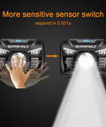 Two Pack Rechargeable Headlamp With 500 Lumens, Red Light Mode, Motion Sensor Switch, Five Lighting Modes, sensing motion