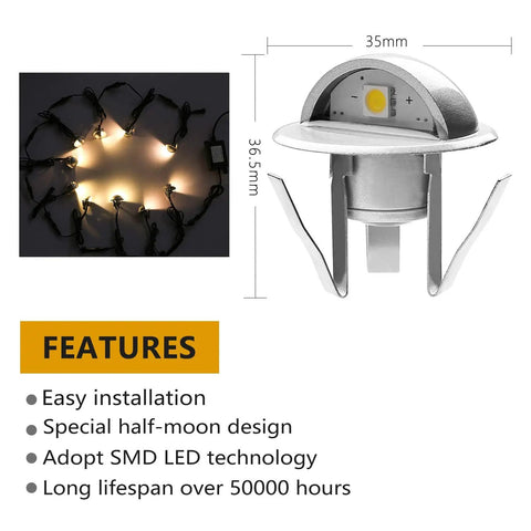 20 Pack LED Stair Lights Kit With Low Voltage, Waterproof IP65 Outdoor Recessed Wood Deck Lighting For Yard, Garden, Patio Steps And Pathways, Warm White, Modern Half Moon Design
