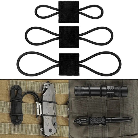 Elastic MOLLE Binding Ribbon Kit for Backpacks and Vests, Stretch Nylon Retainer holding gear on tactical bags