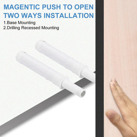 Magnetic Push Latch Set For Cabinet Doors Push To Open Hidden Door Release installation options and hand on cabinet